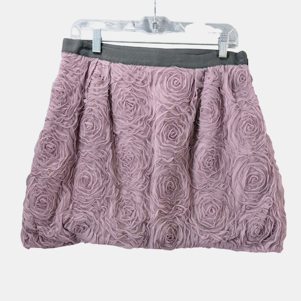 J.Crew Dusty‎ Pink Rosette 3D Floral Bubble Hem Mini Skirt Size 10 Lavender Grey